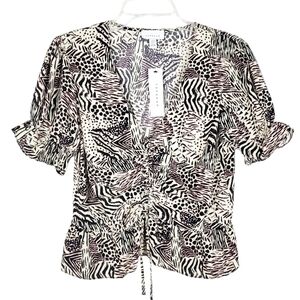 TOPSHOP Margot Animal Print Ruched Blouse NWT mob wife aesthetic